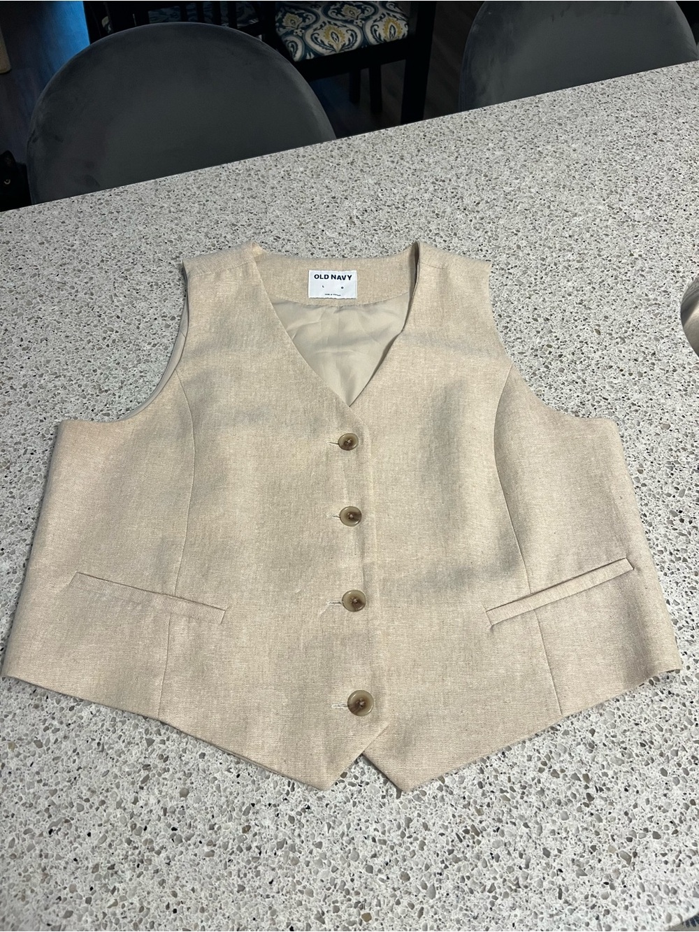 Linen-Blend Button-Front Vest - Picture 2 of 5